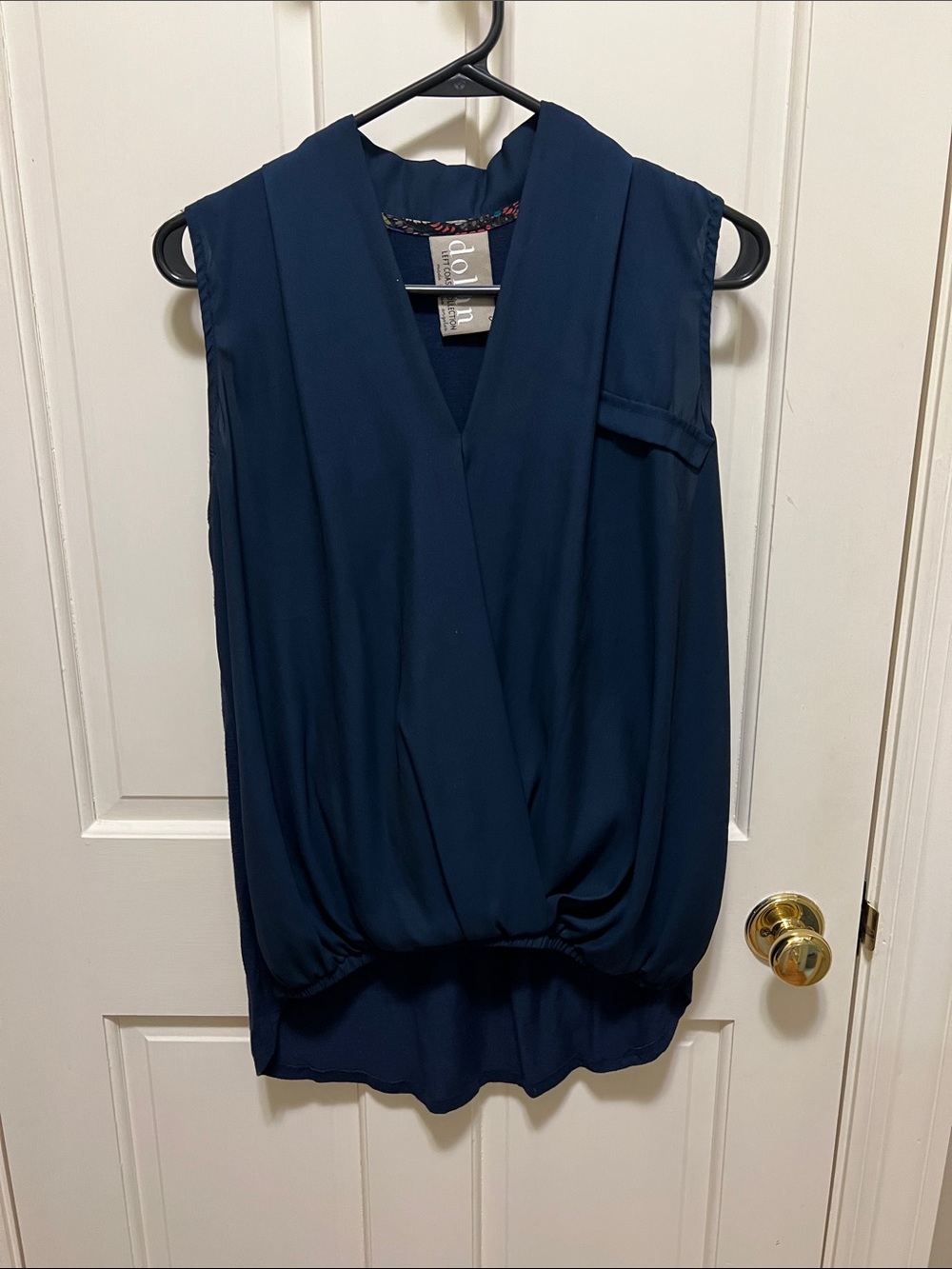 Dolan Navy Sleeveless Draped V-Neck Top